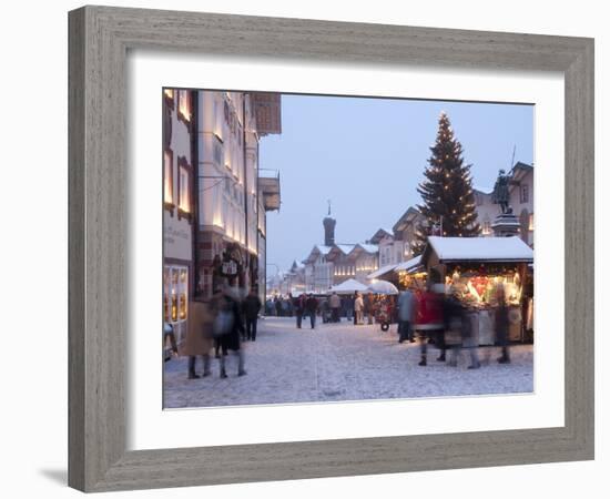 Christmas Tree With Stalls and People at Marktstrasse in the Spa Town of Bad Tolz, Bavaria-Richard Nebesky-Framed Photographic Print