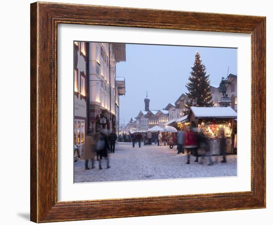 Christmas Tree With Stalls and People at Marktstrasse in the Spa Town of Bad Tolz, Bavaria-Richard Nebesky-Framed Photographic Print