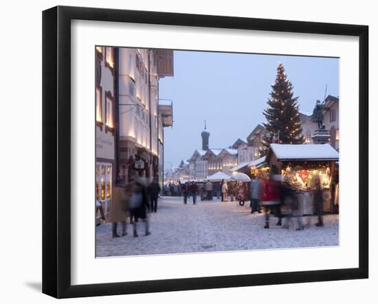 Christmas Tree With Stalls and People at Marktstrasse in the Spa Town of Bad Tolz, Bavaria-Richard Nebesky-Framed Photographic Print