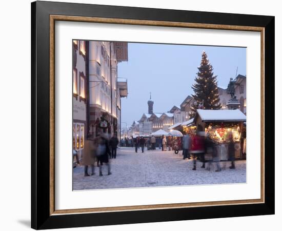 Christmas Tree With Stalls and People at Marktstrasse in the Spa Town of Bad Tolz, Bavaria-Richard Nebesky-Framed Photographic Print