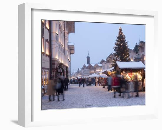 Christmas Tree With Stalls and People at Marktstrasse in the Spa Town of Bad Tolz, Bavaria-Richard Nebesky-Framed Photographic Print