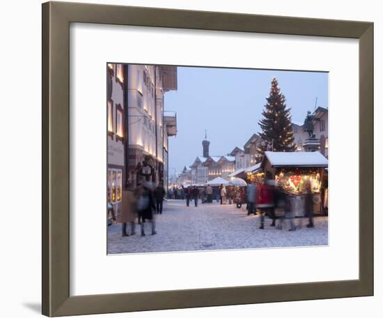 Christmas Tree With Stalls and People at Marktstrasse in the Spa Town of Bad Tolz, Bavaria-Richard Nebesky-Framed Photographic Print