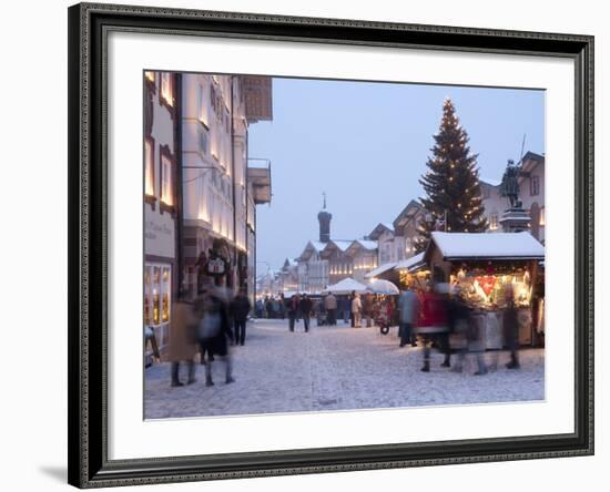 Christmas Tree With Stalls and People at Marktstrasse in the Spa Town of Bad Tolz, Bavaria-Richard Nebesky-Framed Photographic Print