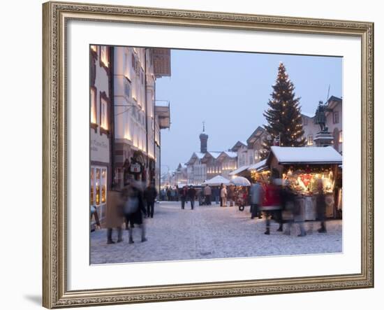 Christmas Tree With Stalls and People at Marktstrasse in the Spa Town of Bad Tolz, Bavaria-Richard Nebesky-Framed Photographic Print
