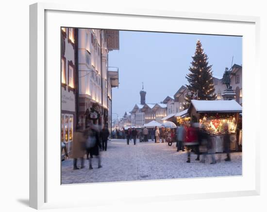 Christmas Tree With Stalls and People at Marktstrasse in the Spa Town of Bad Tolz, Bavaria-Richard Nebesky-Framed Photographic Print