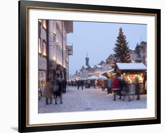 Christmas Tree With Stalls and People at Marktstrasse in the Spa Town of Bad Tolz, Bavaria-Richard Nebesky-Framed Photographic Print