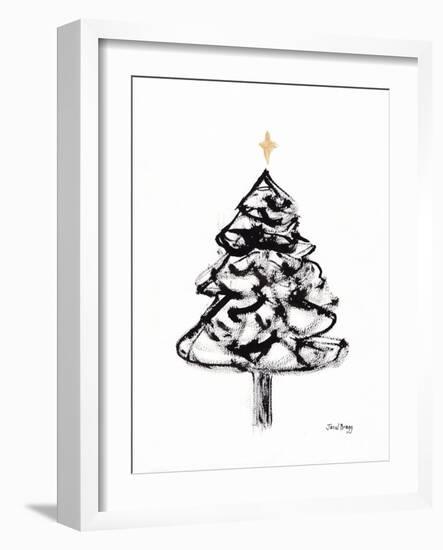 Christmas Tree with Sumi Ink and Gold Cross, C.2021 (Sumi Ink and Watercolor on Paper)-Janel Bragg-Framed Giclee Print