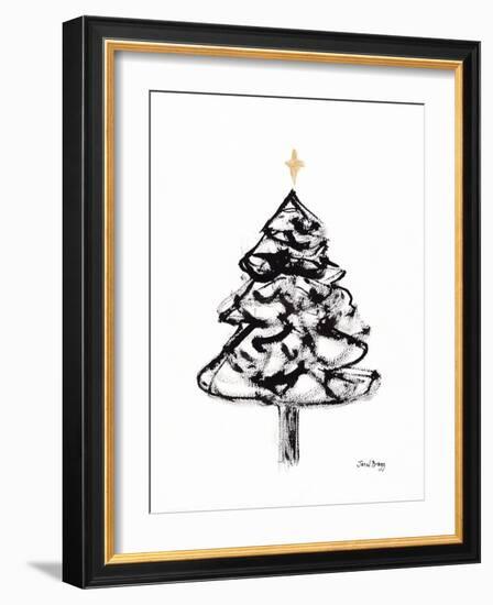 Christmas Tree with Sumi Ink and Gold Cross, C.2021 (Sumi Ink and Watercolor on Paper)-Janel Bragg-Framed Giclee Print