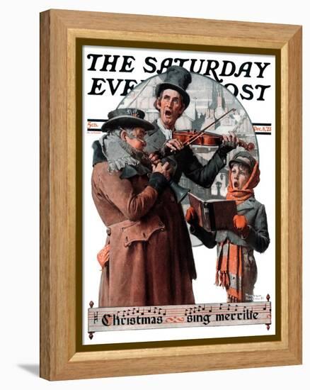 "Christmas Trio" or "Sing Merrille" Saturday Evening Post Cover, December 8,1923-Norman Rockwell-Framed Premier Image Canvas