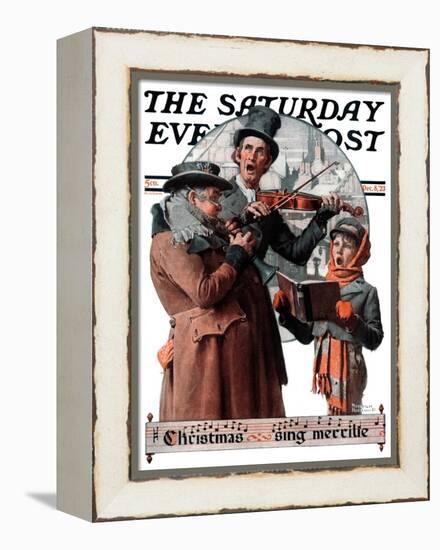 "Christmas Trio" or "Sing Merrille" Saturday Evening Post Cover, December 8,1923-Norman Rockwell-Framed Premier Image Canvas