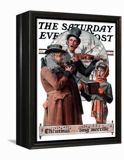 "Christmas Trio" or "Sing Merrille" Saturday Evening Post Cover, December 8,1923-Norman Rockwell-Framed Premier Image Canvas