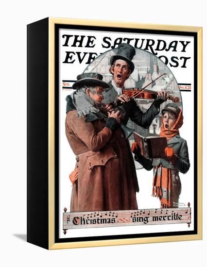 "Christmas Trio" or "Sing Merrille" Saturday Evening Post Cover, December 8,1923-Norman Rockwell-Framed Premier Image Canvas