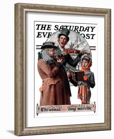 "Christmas Trio" or "Sing Merrille" Saturday Evening Post Cover, December 8,1923-Norman Rockwell-Framed Giclee Print