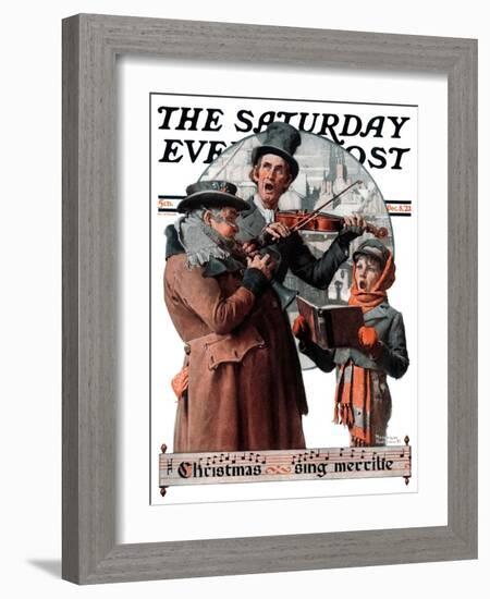 "Christmas Trio" or "Sing Merrille" Saturday Evening Post Cover, December 8,1923-Norman Rockwell-Framed Giclee Print