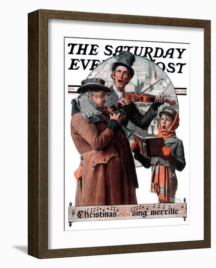 "Christmas Trio" or "Sing Merrille" Saturday Evening Post Cover, December 8,1923-Norman Rockwell-Framed Giclee Print