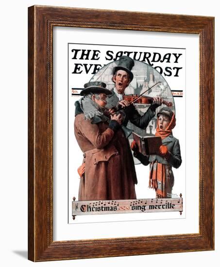 "Christmas Trio" or "Sing Merrille" Saturday Evening Post Cover, December 8,1923-Norman Rockwell-Framed Giclee Print