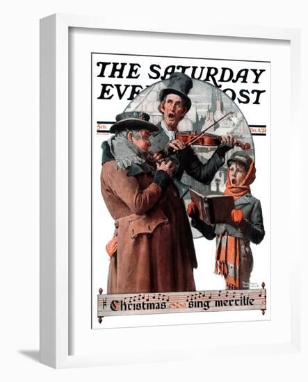 "Christmas Trio" or "Sing Merrille" Saturday Evening Post Cover, December 8,1923-Norman Rockwell-Framed Giclee Print