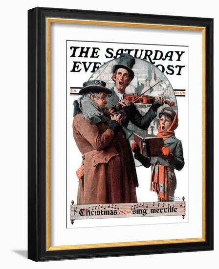 "Christmas Trio" or "Sing Merrille" Saturday Evening Post Cover, December 8,1923-Norman Rockwell-Framed Giclee Print