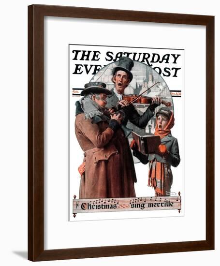 "Christmas Trio" or "Sing Merrille" Saturday Evening Post Cover, December 8,1923-Norman Rockwell-Framed Premium Giclee Print