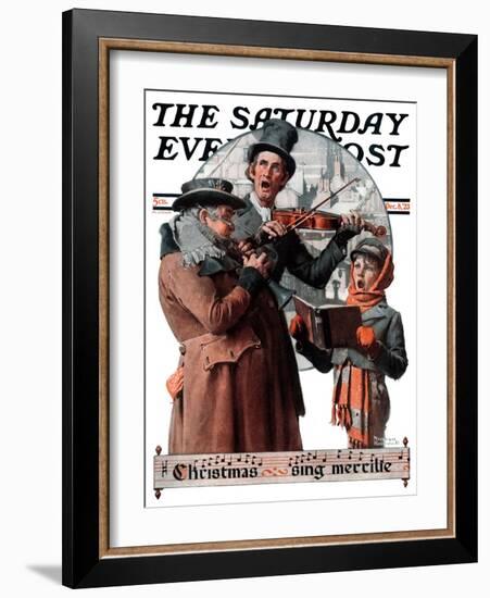 "Christmas Trio" or "Sing Merrille" Saturday Evening Post Cover, December 8,1923-Norman Rockwell-Framed Premium Giclee Print