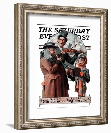 "Christmas Trio" or "Sing Merrille" Saturday Evening Post Cover, December 8,1923-Norman Rockwell-Framed Giclee Print