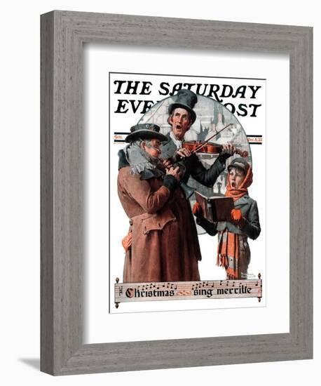 "Christmas Trio" or "Sing Merrille" Saturday Evening Post Cover, December 8,1923-Norman Rockwell-Framed Giclee Print