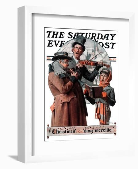 "Christmas Trio" or "Sing Merrille" Saturday Evening Post Cover, December 8,1923-Norman Rockwell-Framed Giclee Print