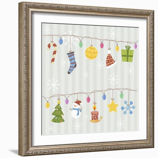 Christmas with Decorations with Gray Background-null-Framed Giclee Print