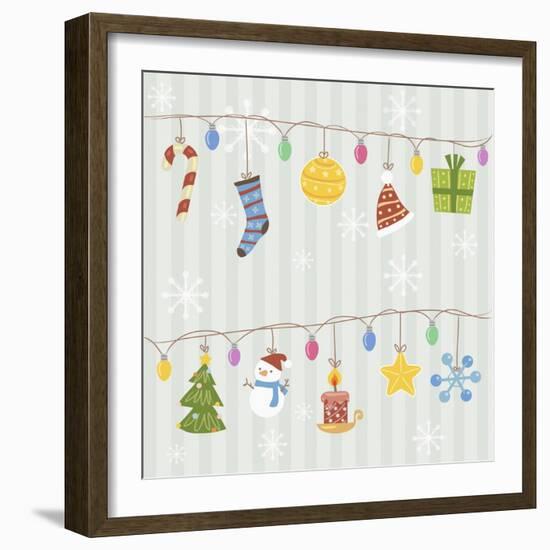 Christmas with Decorations with Gray Background-null-Framed Giclee Print