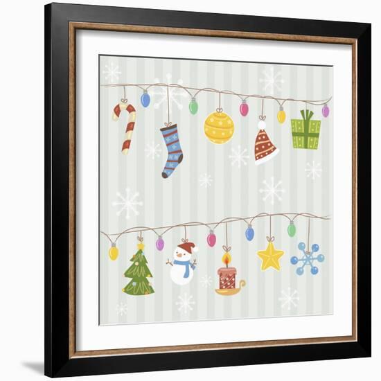 Christmas with Decorations with Gray Background-null-Framed Giclee Print