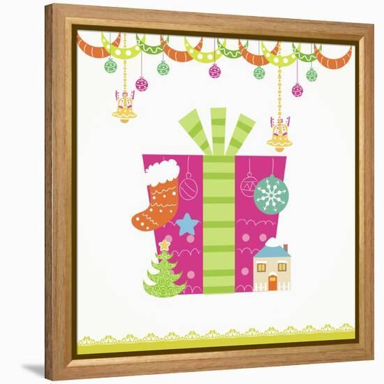 Christmas with Pink Gift Box and Decorations-null-Framed Premier Image Canvas