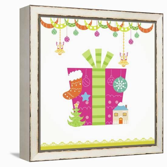 Christmas with Pink Gift Box and Decorations-null-Framed Premier Image Canvas