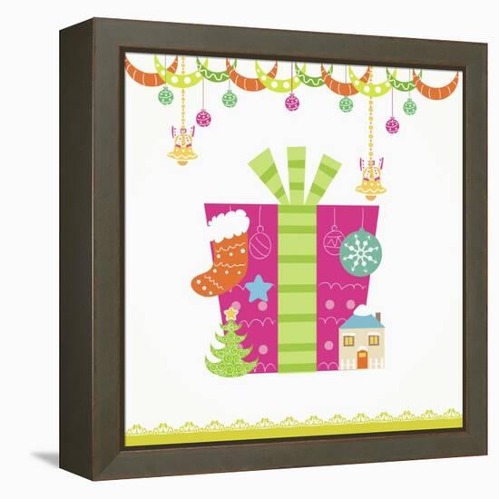 Christmas with Pink Gift Box and Decorations-null-Framed Premier Image Canvas