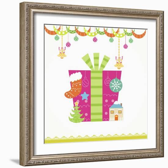 Christmas with Pink Gift Box and Decorations-null-Framed Giclee Print