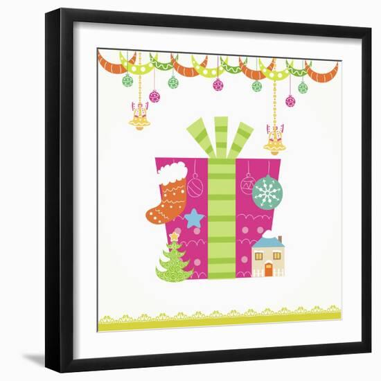 Christmas with Pink Gift Box and Decorations-null-Framed Giclee Print