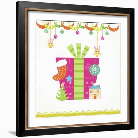 Christmas with Pink Gift Box and Decorations-null-Framed Giclee Print