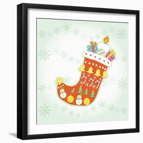 Christmas with Red Sock and Decorations-null-Framed Giclee Print