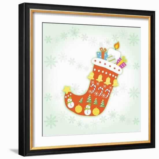 Christmas with Red Sock and Decorations-null-Framed Giclee Print