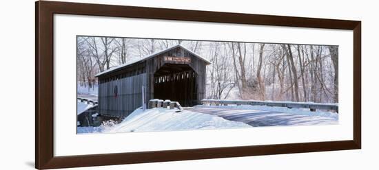 Christmas Wreath on a Bridge, Fallasburg, Michigan, USA-null-Framed Photographic Print