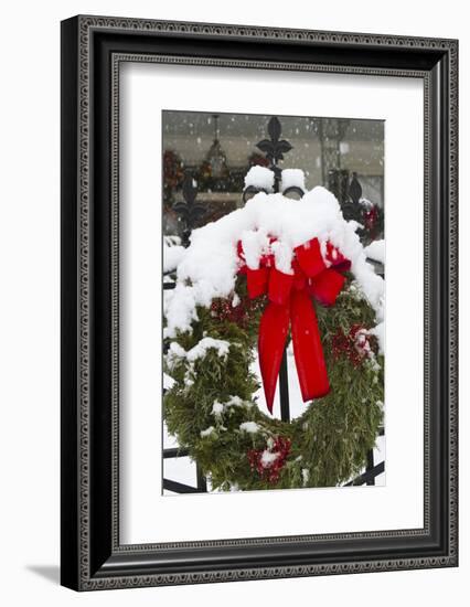 Christmas wreaths and a rare holiday snow, Huntsville, Alabama-William Sutton-Framed Photographic Print