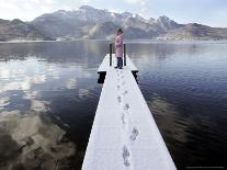 A Man Stands on the Banks of a Small Lake, Munich, on Friday, November 3, 2006.-Christof Stache-Photographic Print