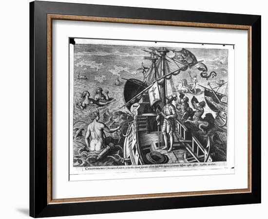 Christopher Columbus (1451-1506) on Board His Caravel, Discovering America-Jan van der Straet-Framed Giclee Print