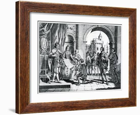 Christopher Columbus (1451-1506) Presenting an Account of His Discovery of America to the King and-Charles Grignion-Framed Giclee Print