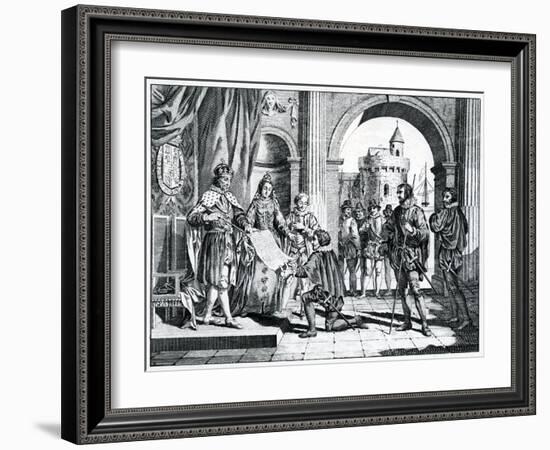 Christopher Columbus (1451-1506) Presenting an Account of His Discovery of America to the King and-Charles Grignion-Framed Giclee Print