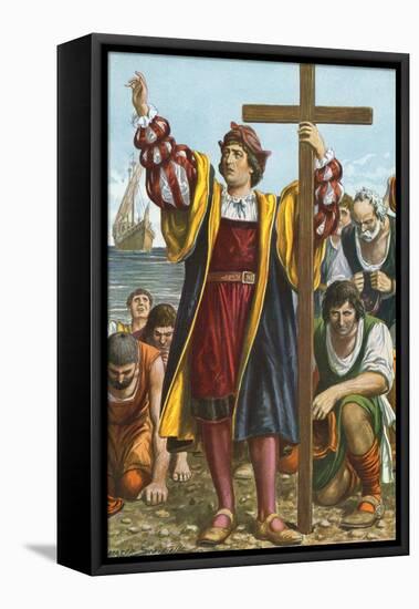 Christopher Columbus Arriving in the New World-Tancredi Scarpelli-Framed Premier Image Canvas