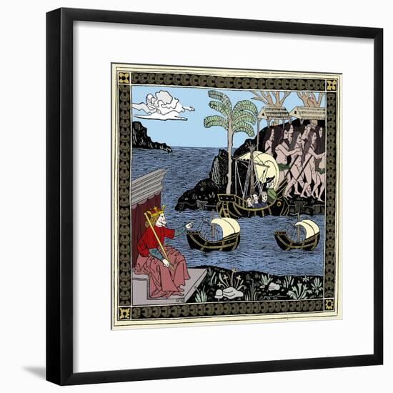 Christopher Columbus 'Discovering America', woodcut, 1493-Unknown-Framed Giclee Print