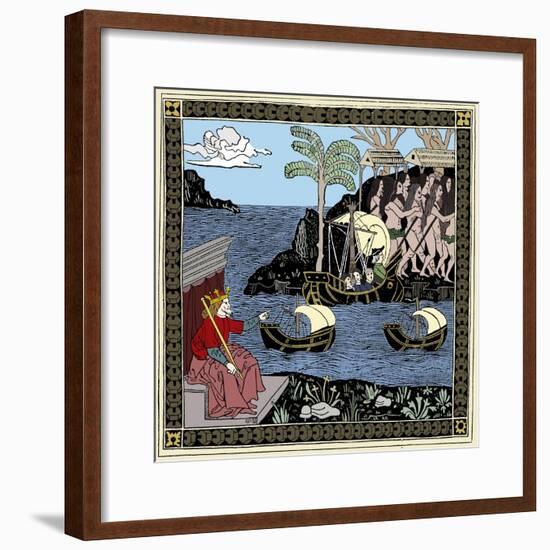 Christopher Columbus 'Discovering America', woodcut, 1493-Unknown-Framed Giclee Print