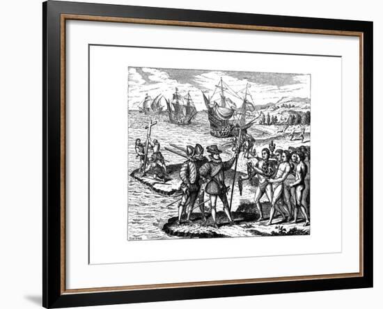 Christopher Columbus, Genoese Explorer, Discovering America, May 1492-Theodor de Bry-Framed Giclee Print