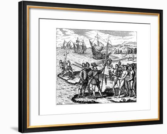 Christopher Columbus, Genoese Explorer, Discovering America, May 1492-Theodor de Bry-Framed Giclee Print