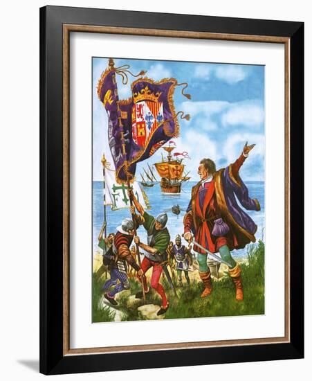 Christopher Columbus Planting the Spanish Royal Standard on the Newly Found Land of America-Peter Jackson-Framed Giclee Print